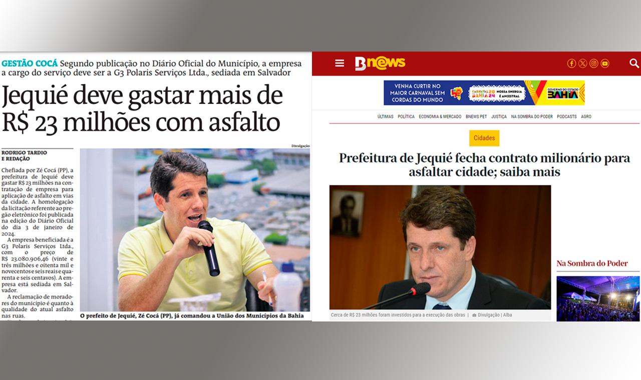 Contrato milionário de asfalto em Jequié é destaque na imprensa estadual