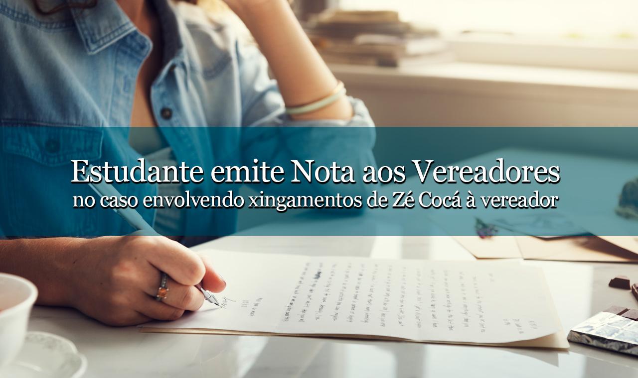 Estudante emite Nota aos vereadores de Jequié cobrando respeito ao Poder Legislativo