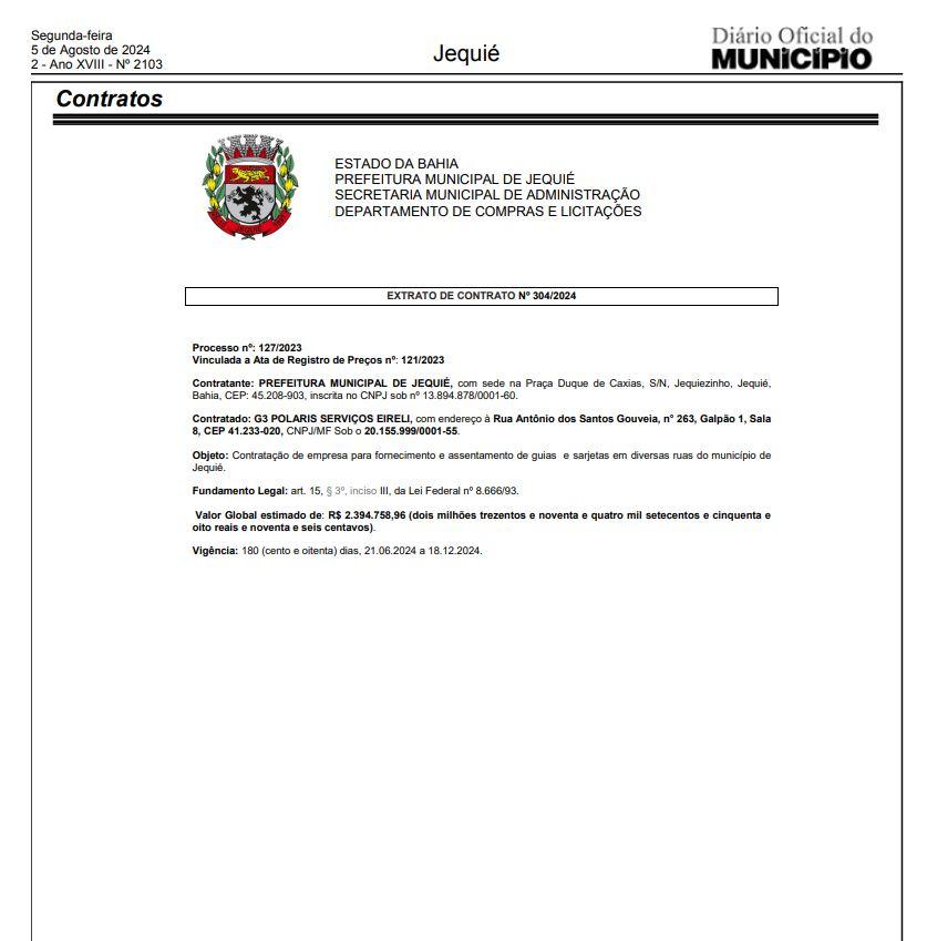 Fonte: Diário Oficial de Jequié