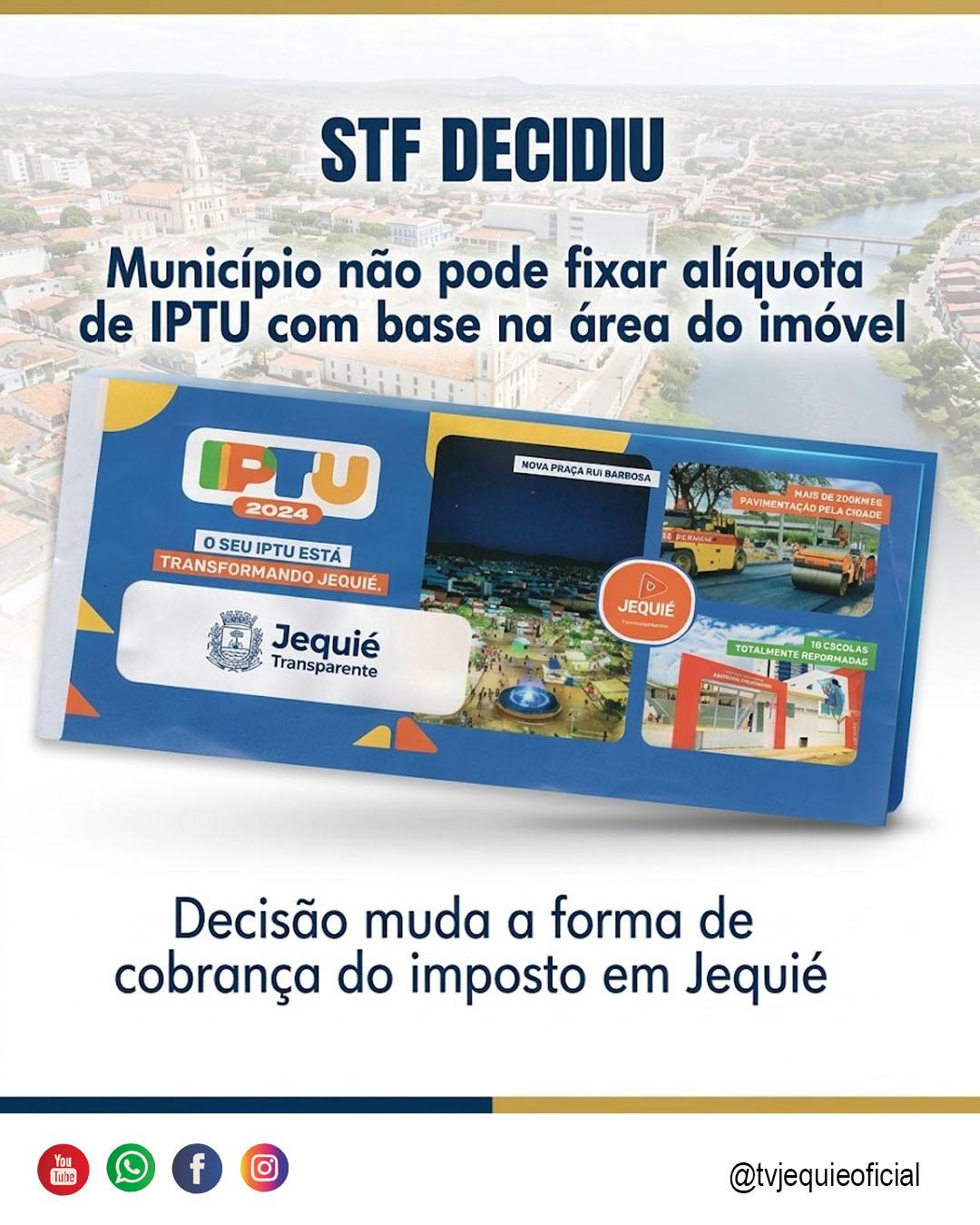 Município não pode fixar alíquota de IPTU com base na área do imóvel