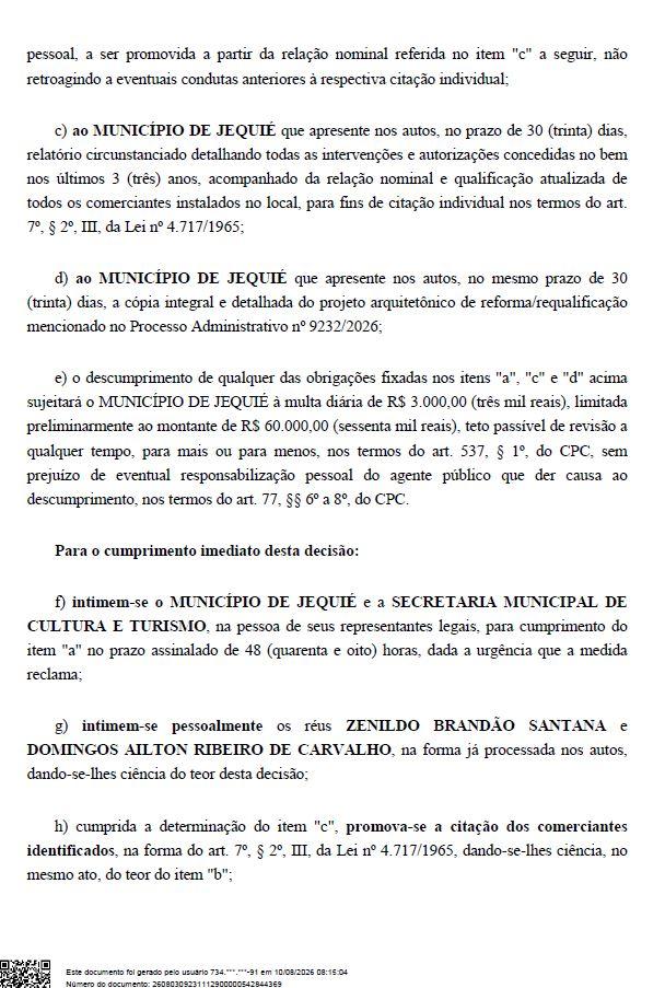 Fonte: Justiça 1ª Vara Pública Jequié