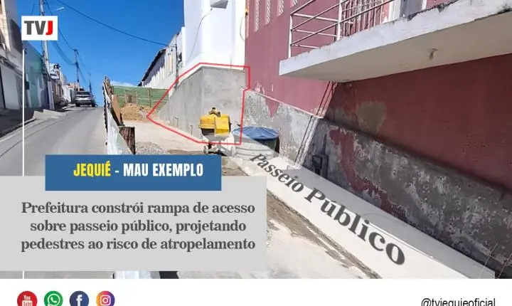 PREFEITURA CONSTRÓI RAMPA DE ACESSO SOBRE O PASSEIO PÚBLICO, PROJETANDO PEDESTRES AO RISCO DE ATROPELAMENTO 